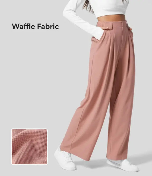 Halara High Waisted Plicated Side Pocket Wide Leg Waffle Casual Pants